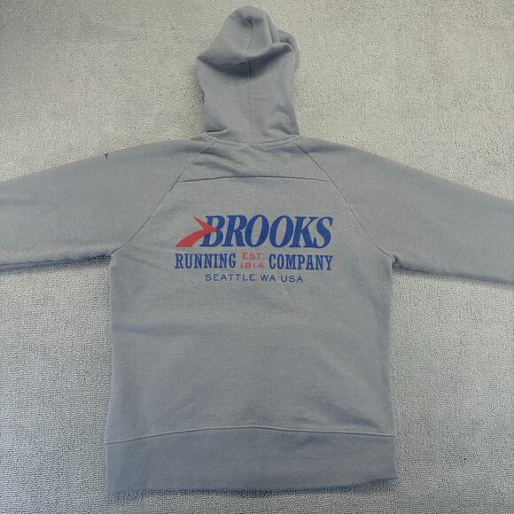 Brooks Running Company Hoodie Mens Medium Gray Hooded Full Zip Running Fleece - Picture 3 of 9
